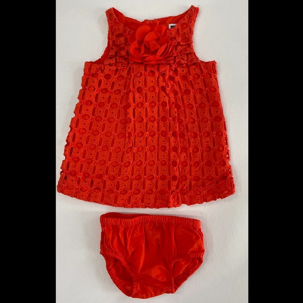 Janie and Jack Baby Girl Orange Eyelet Dress 3/6 Months